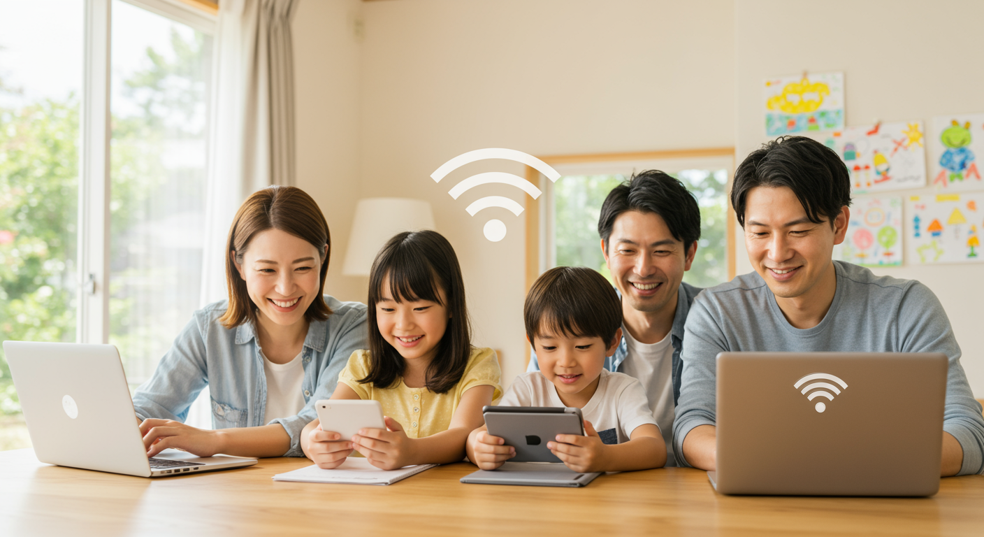 家族でWi-Fiを楽しむ様子
